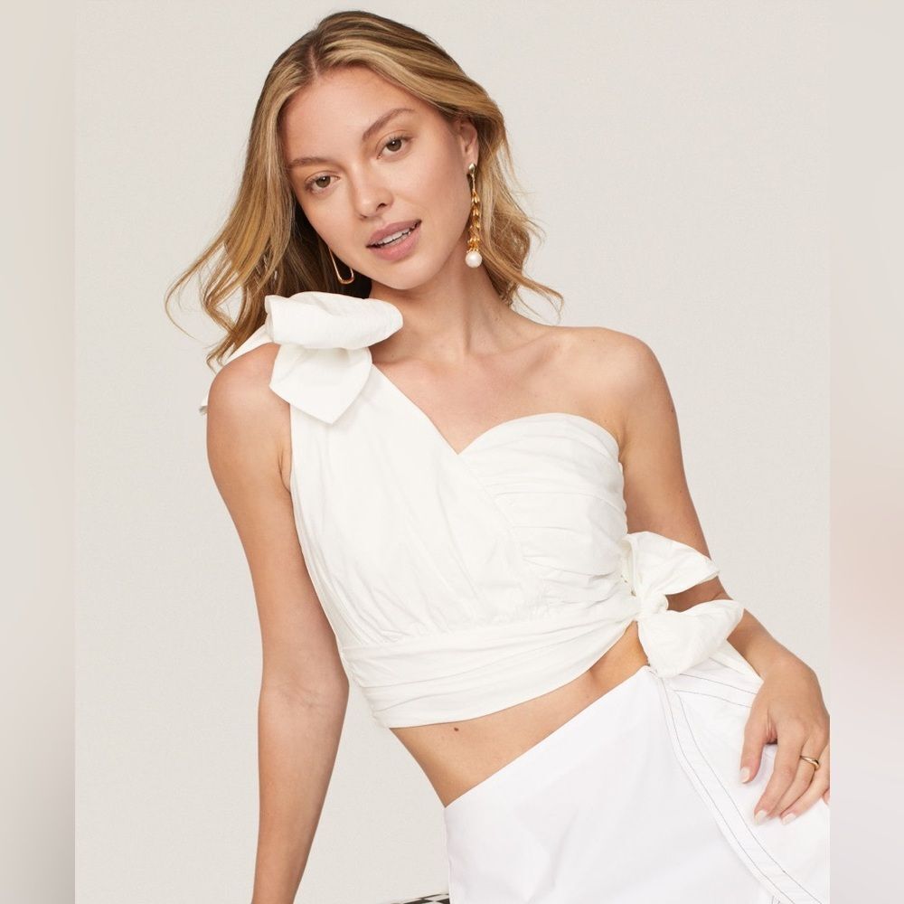 Ashley Park X RTR White One Shoulder Tie Bow Top Sz XL‎